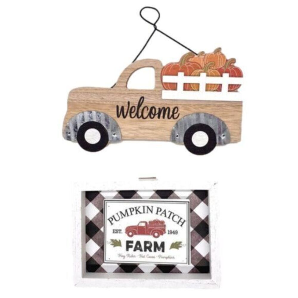 Pumpkin Truck Welcome Sign and Pumpkin Patch Red Truck Wood Sign New